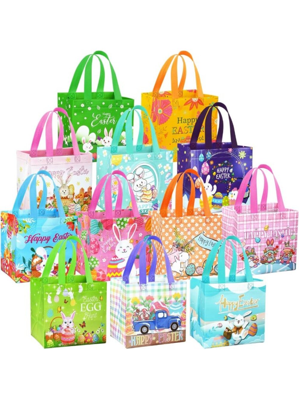 24 Pack Large Easter Gift Bags with Handles - Reusable Egg Hunt Baskets & Party